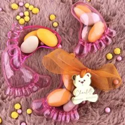 lot de 6 Boite dragée pied de bébé fille en plexi rose