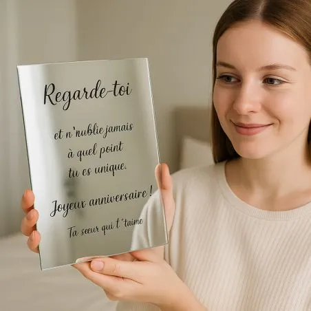 Miroir gravé personnalisé message Anniversaire