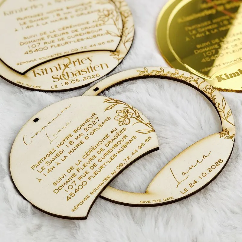 Faire-part Anneau Bois, Plexi & Save-the-Date
