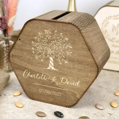 Urne bois Personnalisée hexa Rustique chic - Chocolat