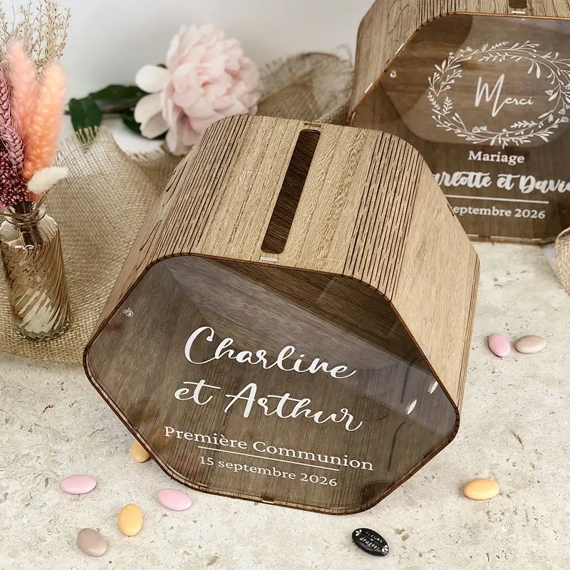 Urne bapteme Personnalisée Rustique chic - Plexi