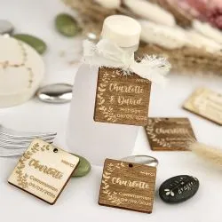 Etiquette bois personnalisée Rustique carré / Finition choco