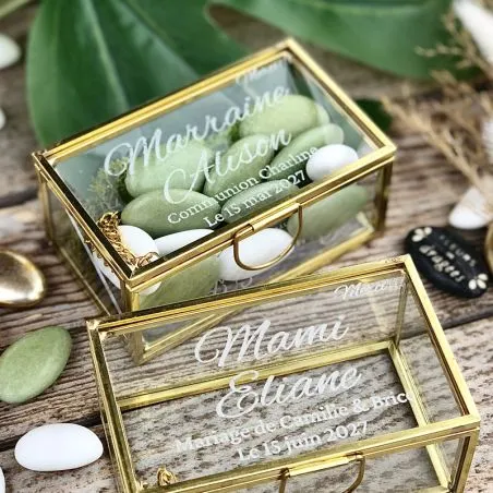 Coffret à bijoux en verre personnalisé – Cadeau Marraine, Mamie, Communion