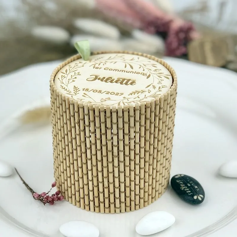 Boite Bambou Personnalisée ∅8cm - Couronne (Crème)