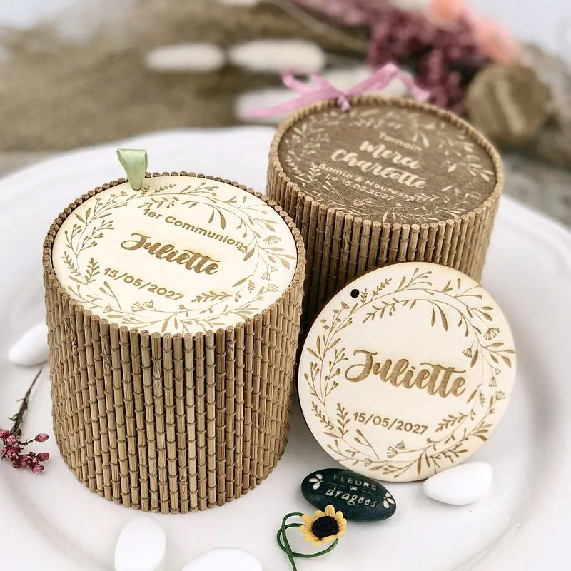 Boite Bambou Personnalisée ∅8cm - Couronne (Naturelle)