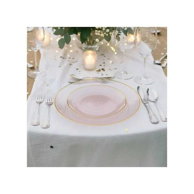 Assiettes Réutilisables Rose Pâle Liseré Or - Lot de 12