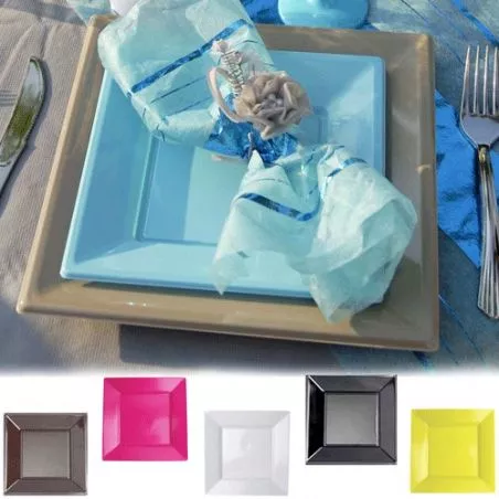 vaisselle jetable - Assiette plastique carré X12 "GM" 