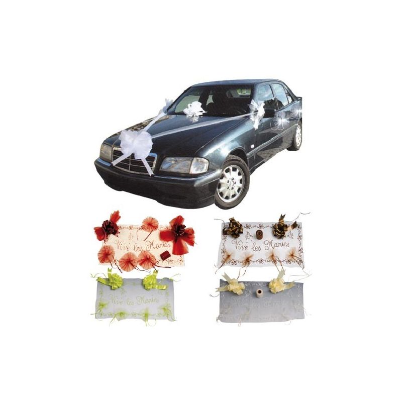 Décoration Voiture De Mariage Blanche - Kit Avec 2 Rubans Tulle 160cm + 11 Fleurs Artificielles à Ventouses, Pour Cérémonie élégante
