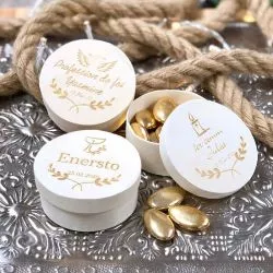Boite dragées bois personnalisée Camembert - Communion
