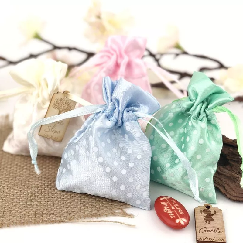 Bourse dragées en satin Pois (12pcs)