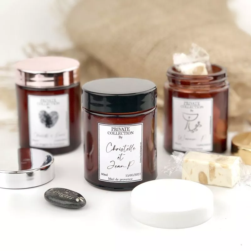 12 pot rond avec couvercle ambre 80ml Personnalisée - Déstockage