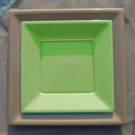 Assiette plastique carré X12 "Pm" verte